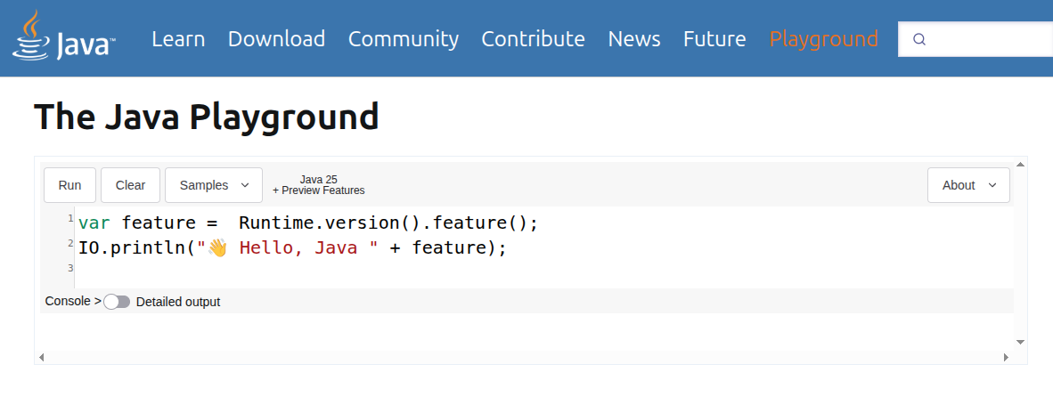 Página java playground Java playground